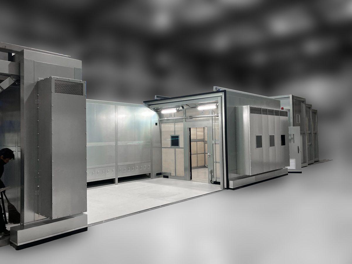 Interior of the thermal spraying soundproof room in open state