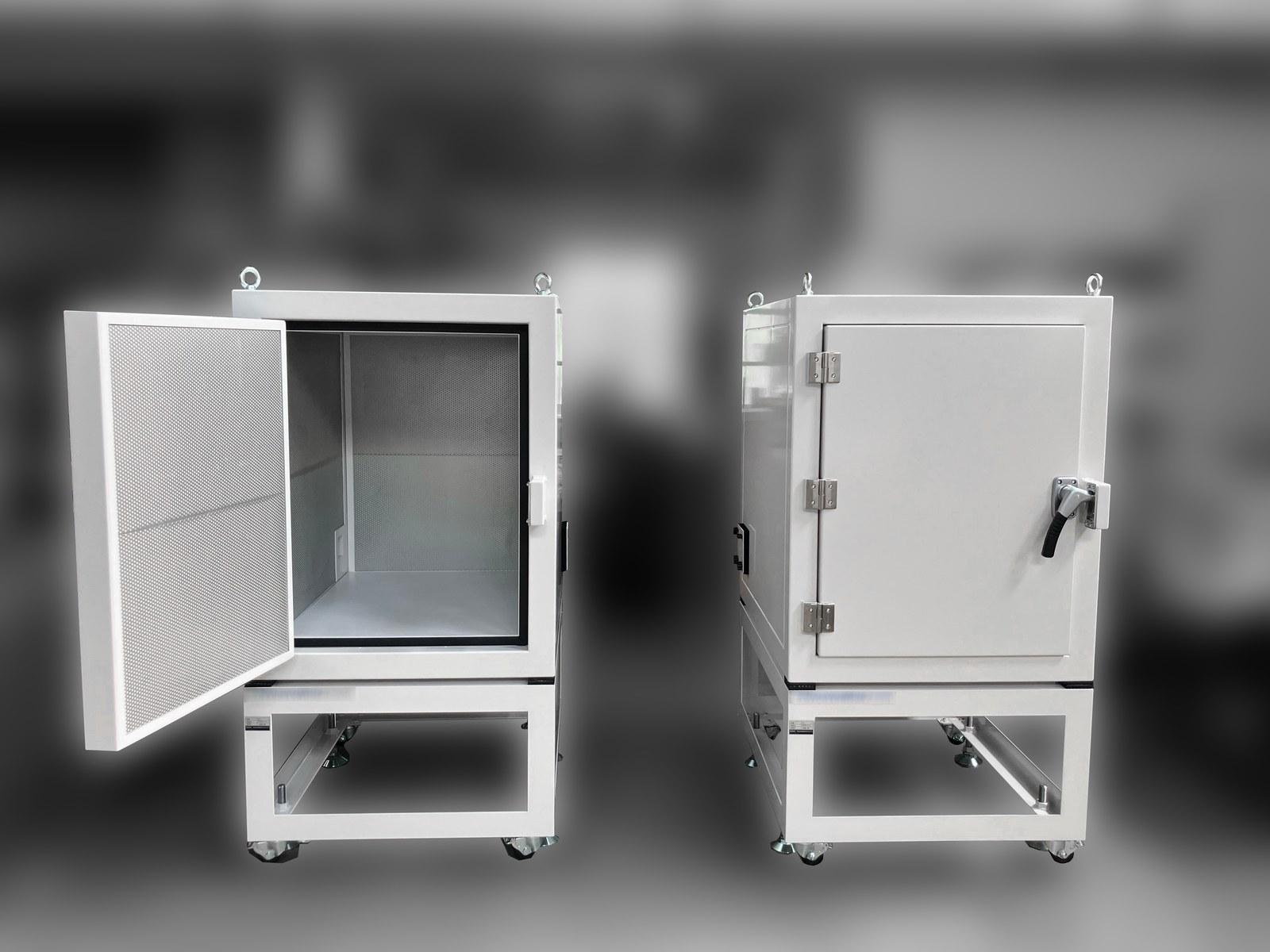  Inside the Soundproof Box (perforated interior, sample table)