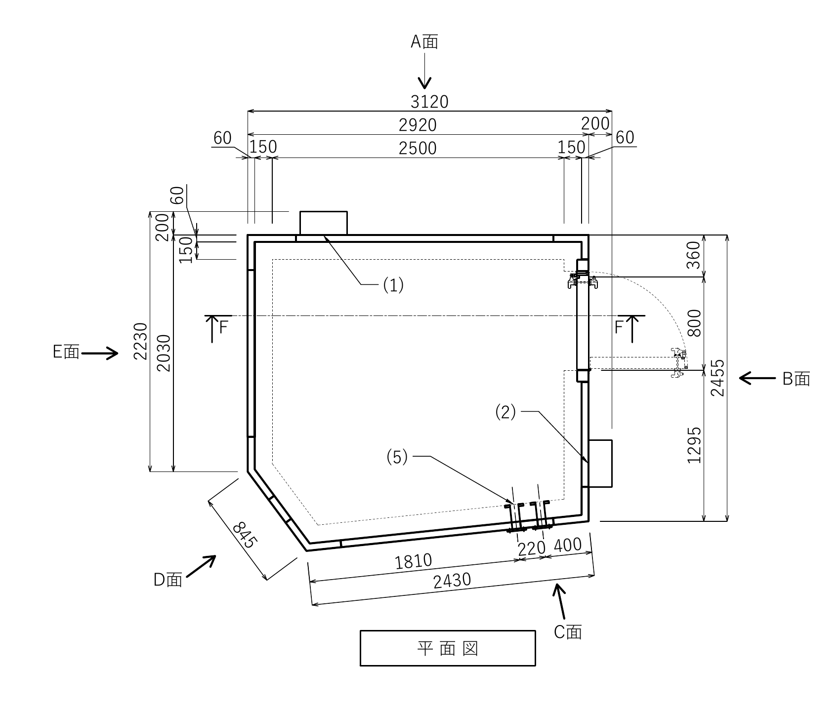 Floor plan of soundproof booth (irregular type)